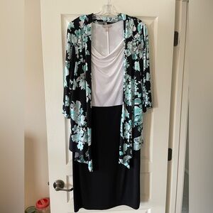 Dress Barn Black, White, Mint Green Maxi Dress and Cardigan